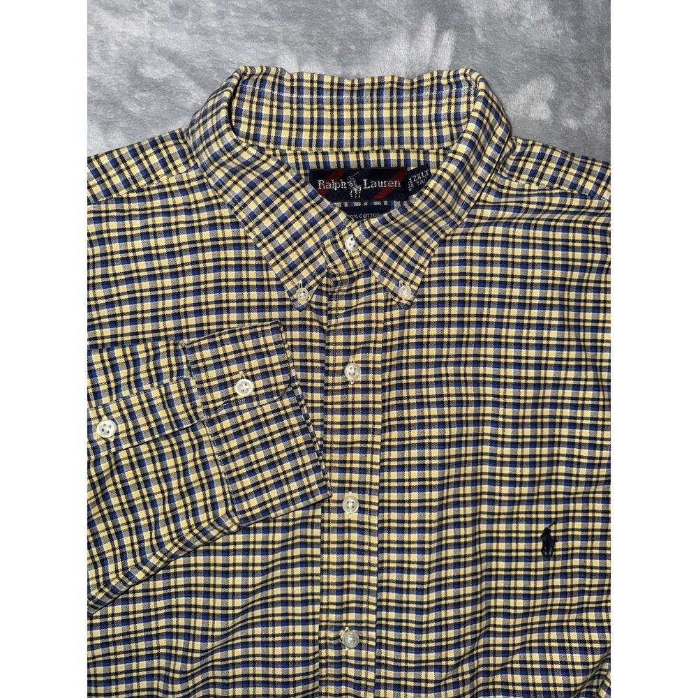 Ralph Lauren Shirt Mens 2XLT Tall  Yellow Blue Plaid Button Down Pony Logo‎ Prep